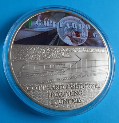 Schweizer Geschichte - Eröffnung Gotthardtunnel 2016 - 110g Medaille - vergoldet