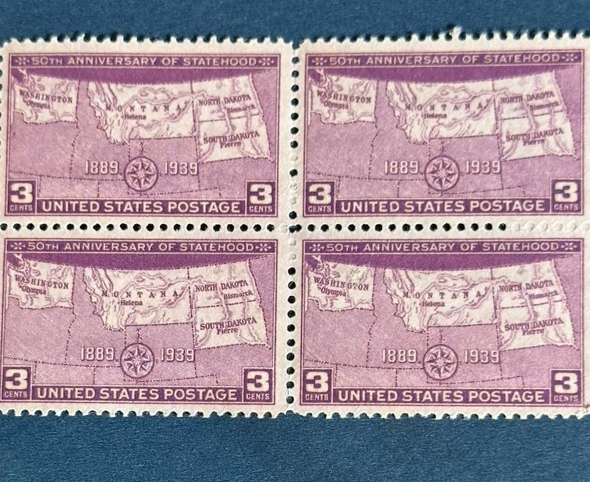 Scott #858 North South Dakota Washington Montana Block of 4 Stamps - MNH - Image 3 of 4