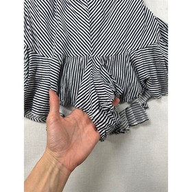 Entro Womens Black White Striped Lace Up Ruffle Romper Size L