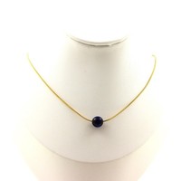 Halskette Mit Einer Blauen Tigerauge-Perle 8 Mm. Kette Aus Vergoldetem Edelstahl