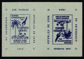 1954 1Cuban Rocket Mail E Z Cat 7D1a tete beche pair w/double print error