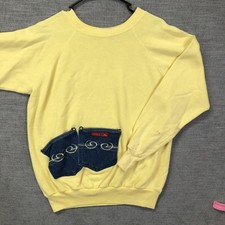 Vintage Braxton Sweatshirt Womens L Yellow Denim Pocket Crewneck Pullover USA