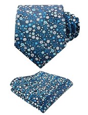 Mens 3.15inches Exquisite Floral Tie with Small Flower B142-navy/ Teal/ Gray