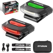 2-Pk Rechargeable Cap Light Portable headlamp Clip on Hat w Motion Sensor Lightw