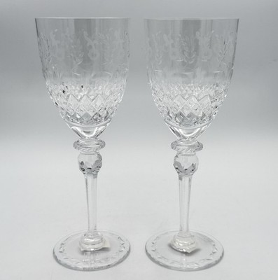 Rogaska Gallia Water Goblet Glass Crystal Floral Design 9 1/4in 2Pc Set