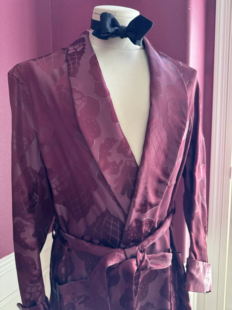 slim fit dress slacks Vintage 50s Mens Dressing Gown Crimson Red Satin by Mister Ease