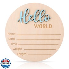 Baby Announcement Sign, 5.9 Inch Wooden Hello World Newborn Welcome Sign Birt