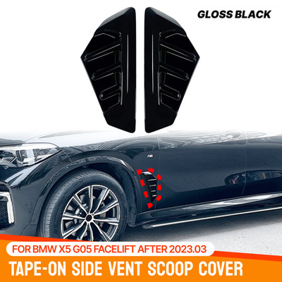 2PCS Gloss Black Front Side Fender Vent Scoop Covers For BMW X5 G05 LCI 2023+