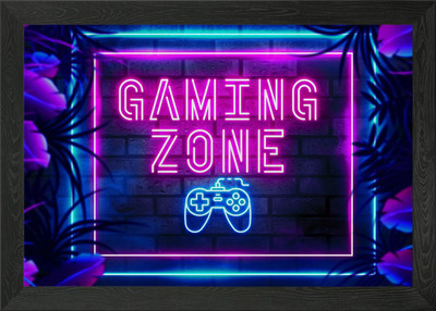 Lustiges Gaming Neon Zitat gerahmtes Wandbild Poster Leinwanddruck Bild
