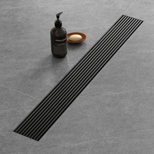 24 Inch Linear Shower Drain with Removable Wedge Wire Pattern Grate, Matte Bl...
