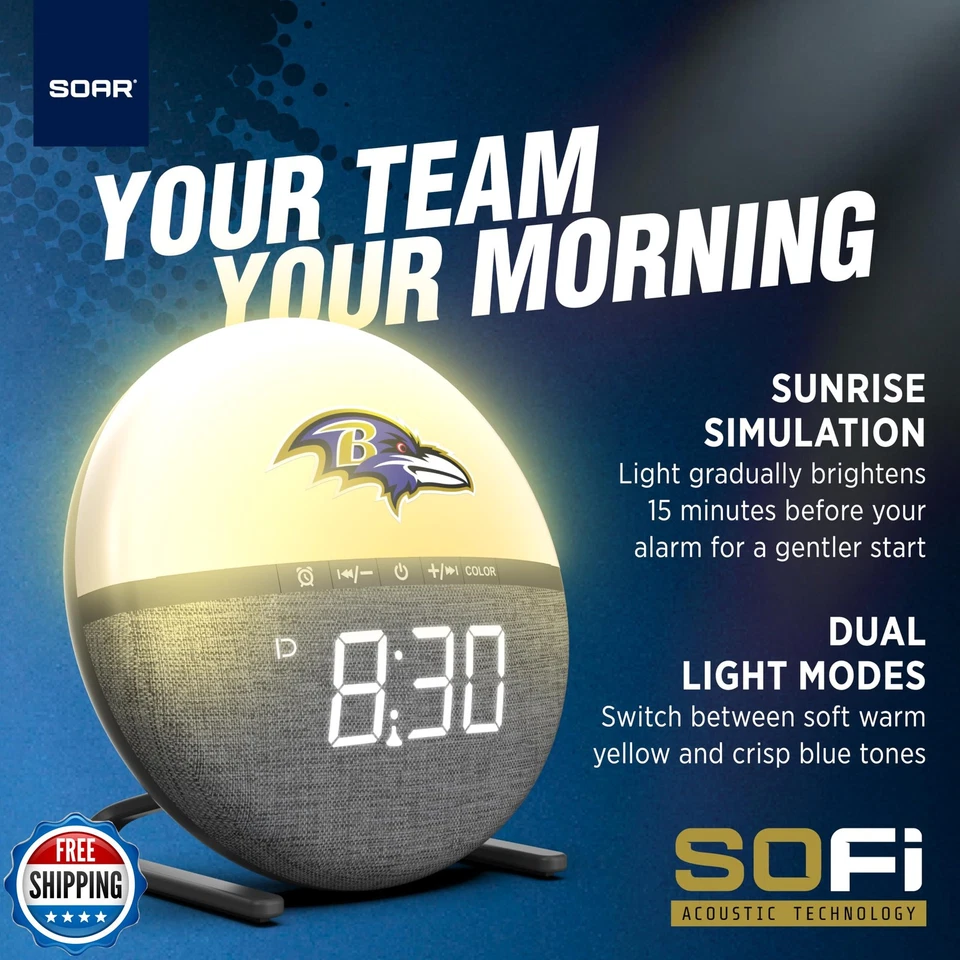 Reloj despertador SOAR NFL Sunrise, Las Vegas Raiders Foto 3 de 4