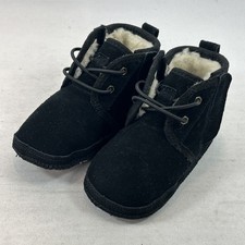 UGG Neumel Boots Baby Size 4/5 Black Suede Sherpa Lined Hook Loop Sides