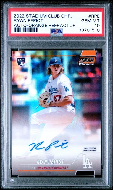2022 Topps Stadium Club Chrome Orange Ref Auto /25 Ryan Pepiot PSA GEM MINT 10
