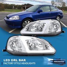 For 99-00 Honda Civic Ek Ej Em Jdm Chrome Led Drl Headlights Lamps Pair Lh Rh