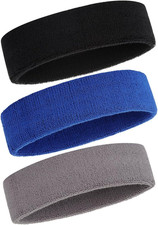 3 Pack Cotton Sports Headbands for Men and Women   Moisture Wicking Sweatbands f