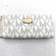 Michael Kors Cream and Gold MK Logo Zip Wallet