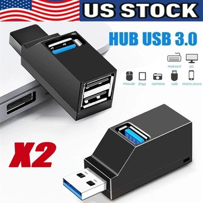 2× USB 3.0 Hub Splitter For PC Mac MacBook Notebook Laptop Desktop Portable