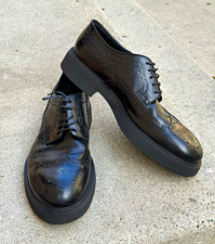 Salvatore Ferragamo Black Leather Wingtip Brogue Lace-Up Oxford Dress Shoes 11 M