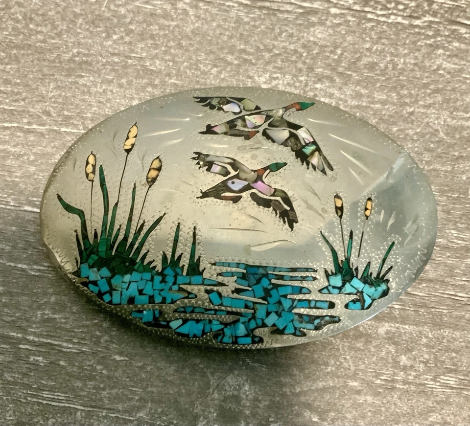 GRAN CINTURÓN DE MALAQUITA ABULÓN TURQUESA VINTAGE HEBILLA PATOS - CAÑAS AGUA Foto 2 de 3