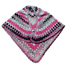 Handmade Crochet Granny Square Shawl Wrap Pink Gray Black Boho