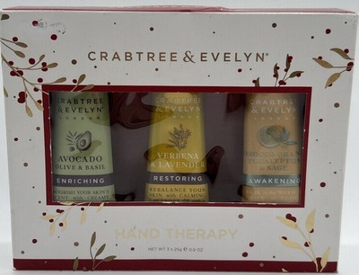 NEW IN BOX, CRABTREE & EVELYN HAND CREAM THERAPY SET OF 3 Avocado Verbena Sage