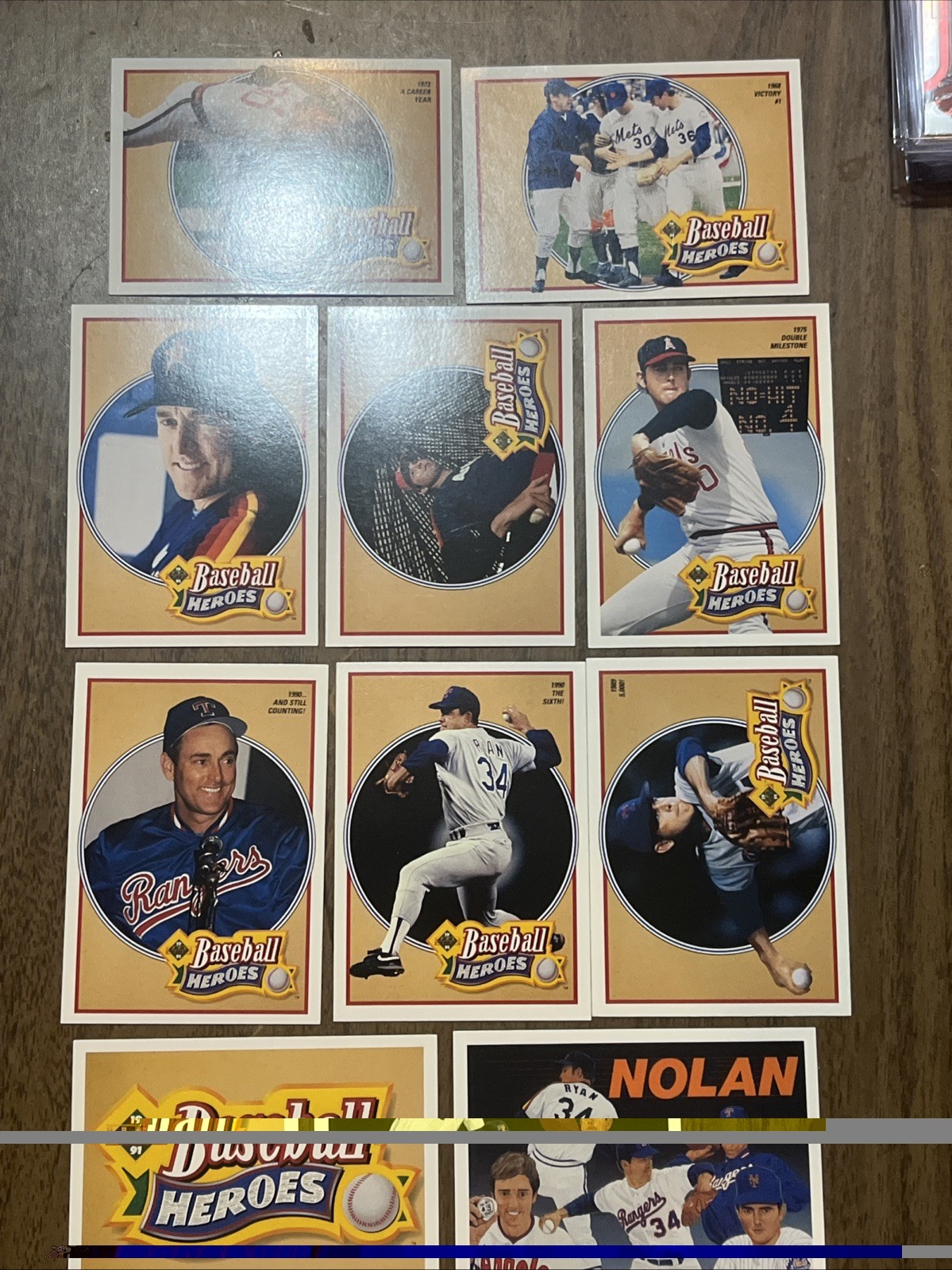 1991 Upper Deck Baseball Heroes Nolan Ryan 10 Card Set- #10-18