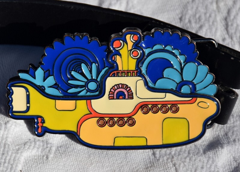 Rare Beatles Apple Corp. Belt Buckle Yellow Submarine w/Studded belt