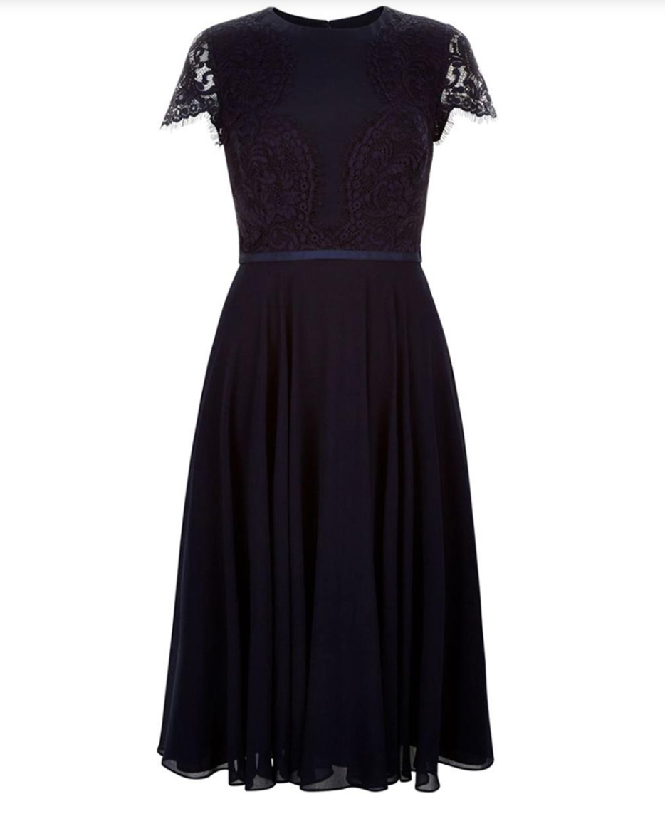 HOBBS occasion fit&flare lace top Georgette Fenella Dress in Navy