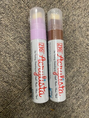 2 x Kuretake Zig Acrylista Marker Pen 15 mm Spitze Stifte rosa und braun
