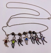 Vtg Birthstone necklace W/7 children charm 30 Chain All sterling silver Italy