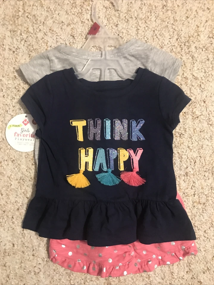 Member's Mark Mädchen Sommer 3-teiliges Spielkleidung Outfit Set 2 Oberteile 1 Paar Shorts, 18M