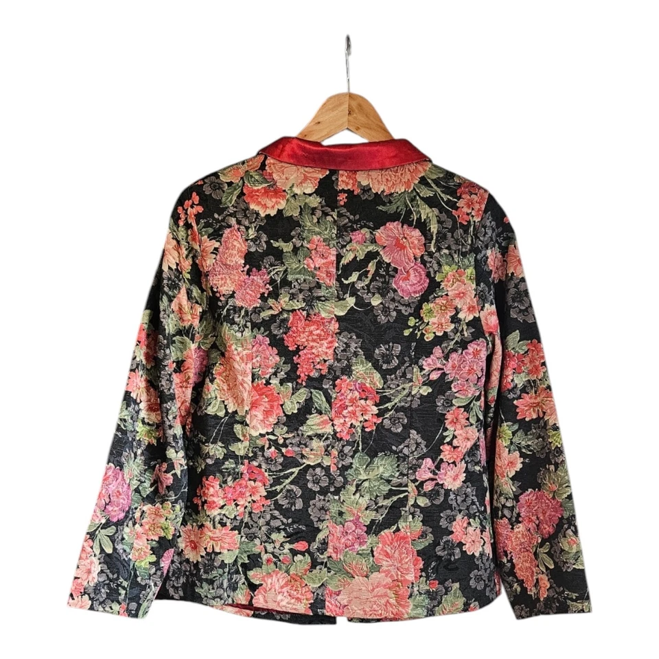 Blazer Asiático Mujer Talla XL Rosa Negro Floral Rana Botones Cuello Oriental Foto 2 de 4