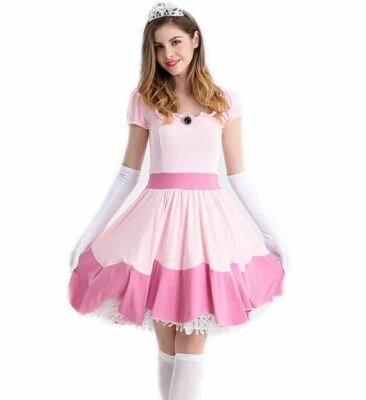 Damen Kostüm Prinzessin Peach Kleid Super Mario Verkleidung Karneval Fasching