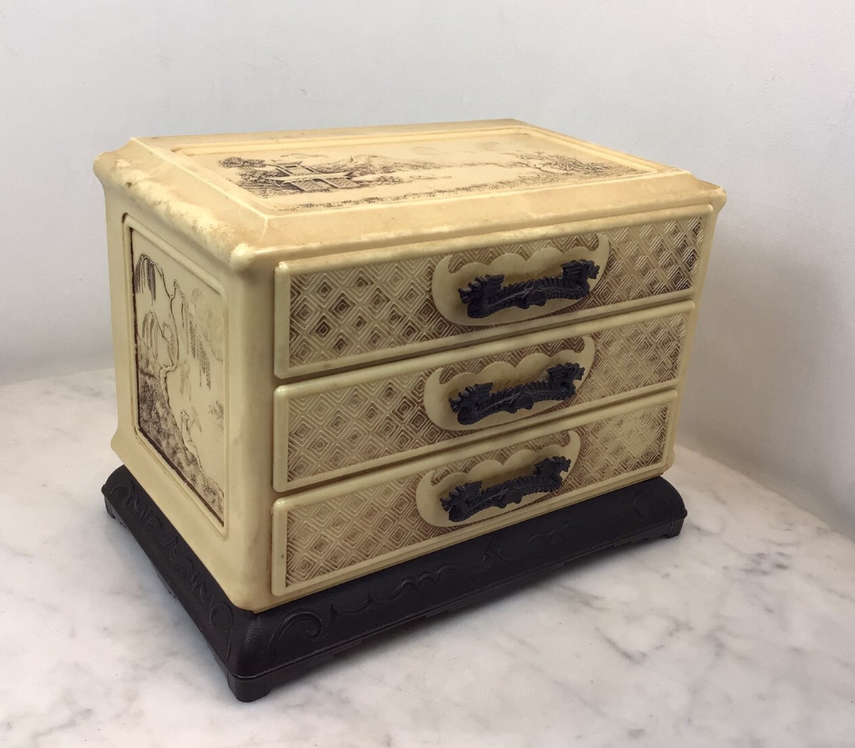 アンティーク雑貨 antique classic celluloid tray very old Vintage Celluloid 3 Drawer Dragon Asian Jewelry Box | eBay