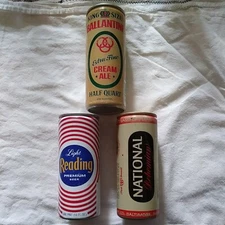 3 DIFFERENT 16oz STEEL EMPTY BEER CANS - NATIONAL - BALLENTINE - READING -