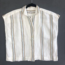 Madewell Top Womens S Cream Striped Boxy Cap Sleeve 100% Linen Boho Chic Beach *