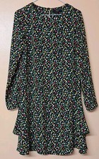 Next Dress Black Floral Long Sleeve Floaty Chiffon Size 8
