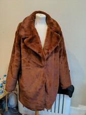Beautiful Soft Terracotta Oversized Faux Fur Coat Primark Size L Bnwt