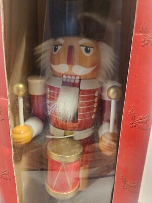Wood Nutcracker 14 in White Hair and Beard Original Box Sterling Inc Vintage