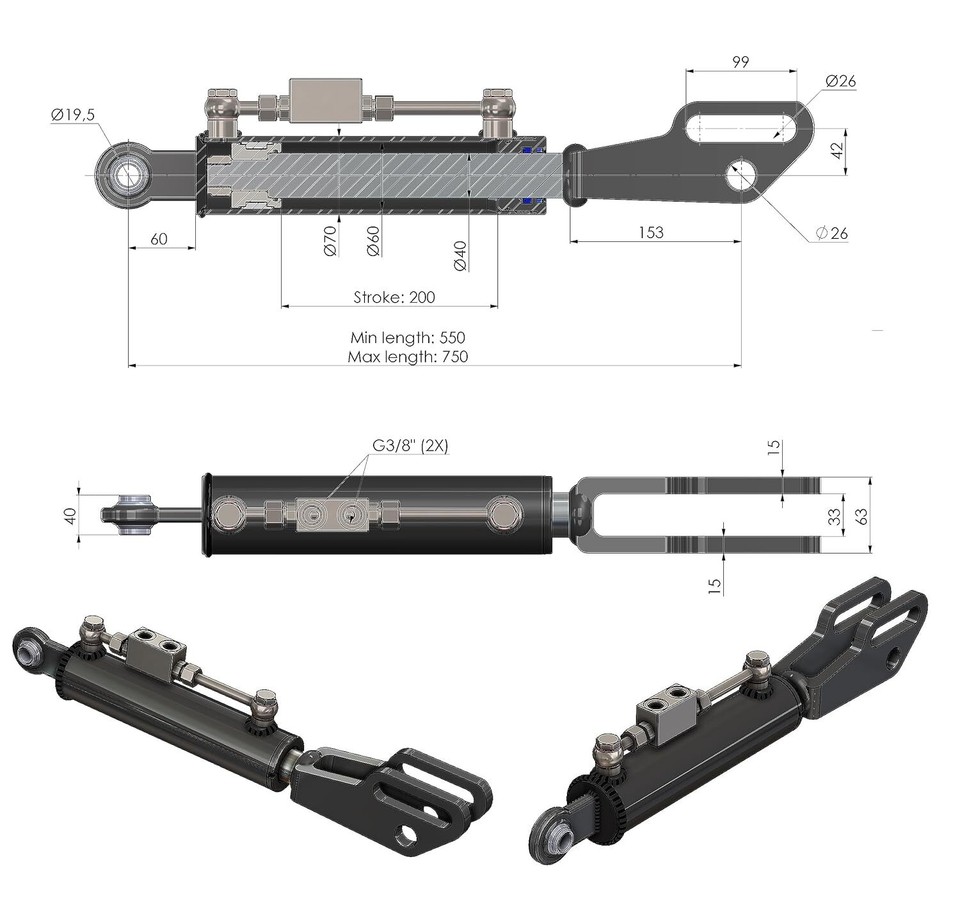 Hydraulic Side Link Cylinder with with 2 hoses (Length Selectable) | eBay