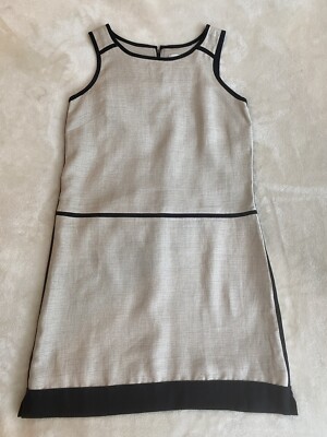 ann taylor loft linen dress Ann Taylor Loft Linen Dress sz 4 Oatmeal Cream Black Trimmed Jackie O  Sleeveless