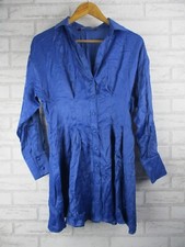 Zara womens shirt dress blue button front long sleeve S wet look
