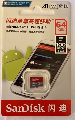 Micro SD XC Card SanDisk A1 Class10 UHS-I 64Gb 100MB/667X | eBay 