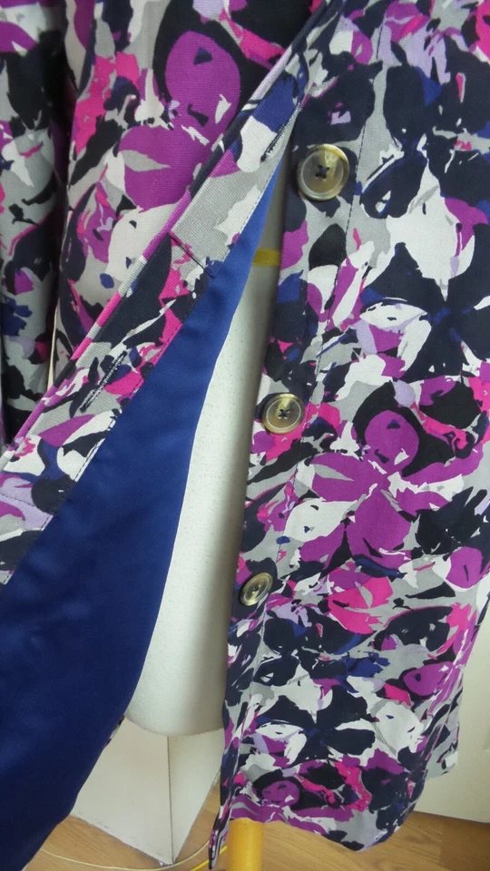 Abrigo Chaqueta Mujer Thakoon Púrpura Rosa Negro Gris Floral Talla L LÍNEA EN AZUL MARINO Foto 2 de 4