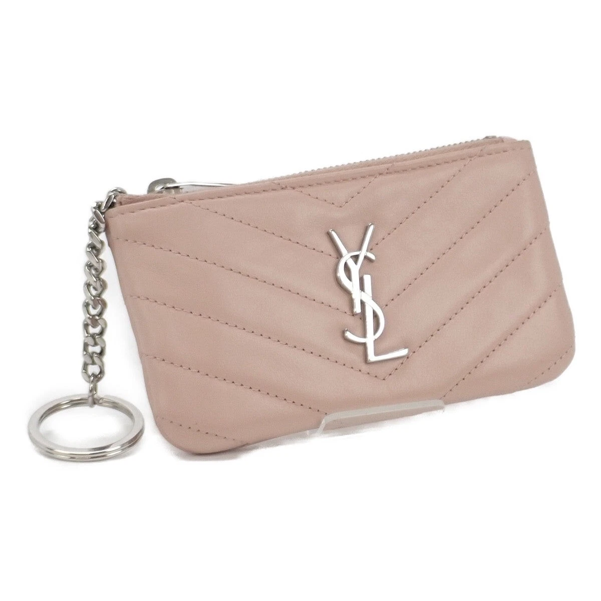 SAINT LAURENT Monogram Saint Laurent Key Pouch Leather Beige