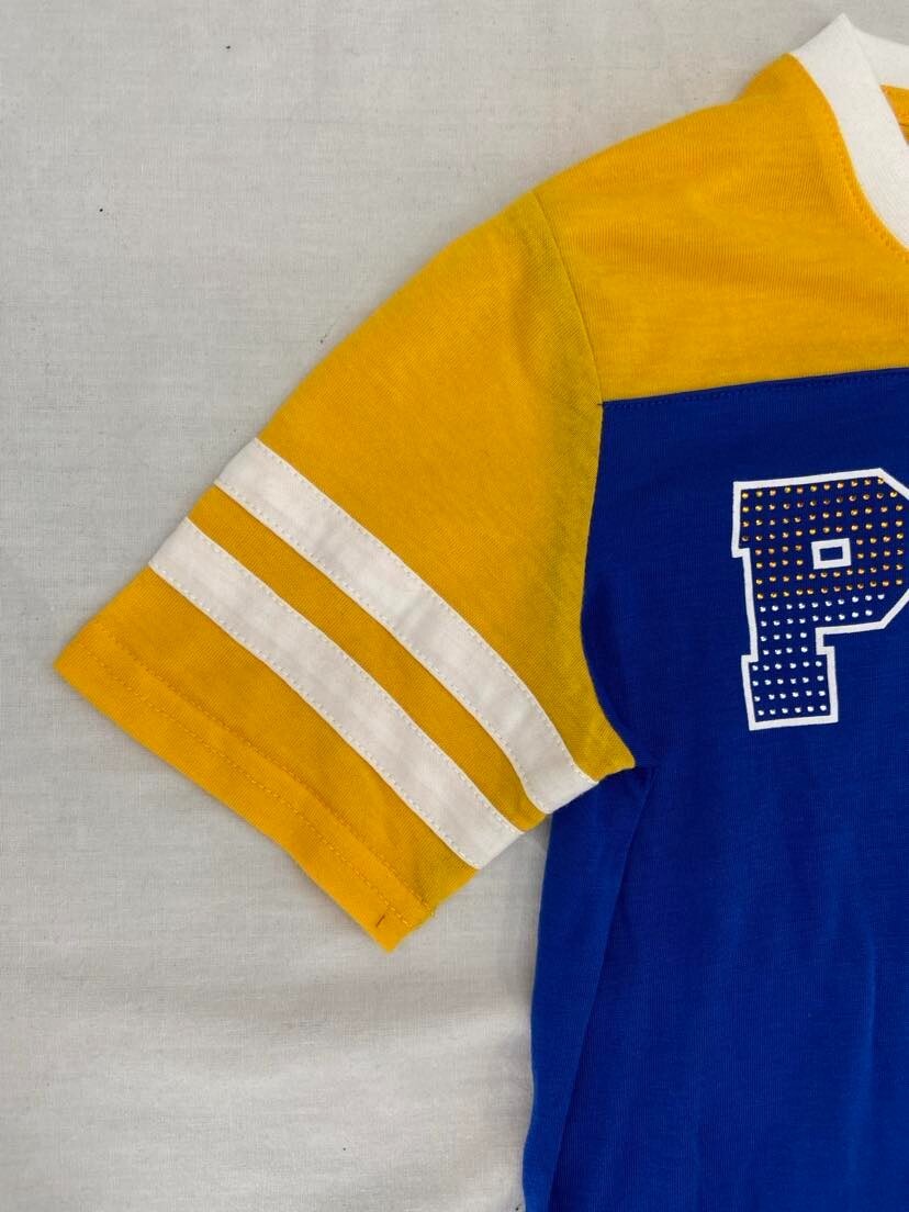 NEW Pitt Panthers Colosseum Blue Striped Short Sleeve V Neck Shirt Youth M 7-8