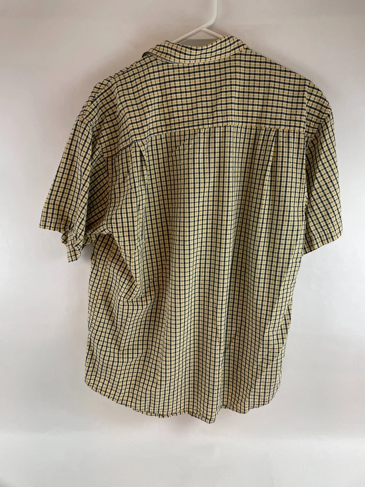 Grey Elephant Shirt Men's Size Large Black Yellow Button Up Seesucker Textured - Image 2 of 4