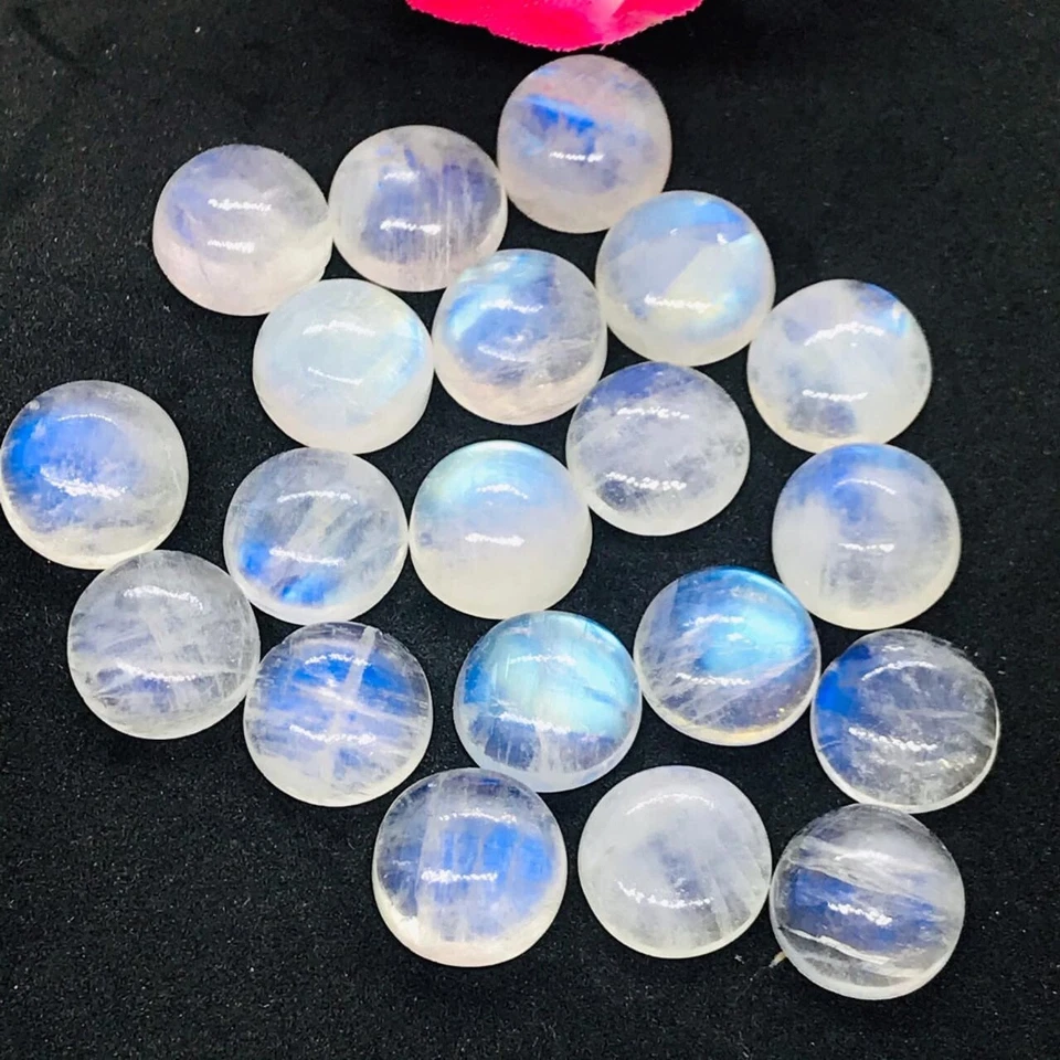 NATURAL RAINBOW MOONSTONE ROUND CABOCHON LOOSE GEMSTONE WHOLESALE LOT - Image 4 of 4