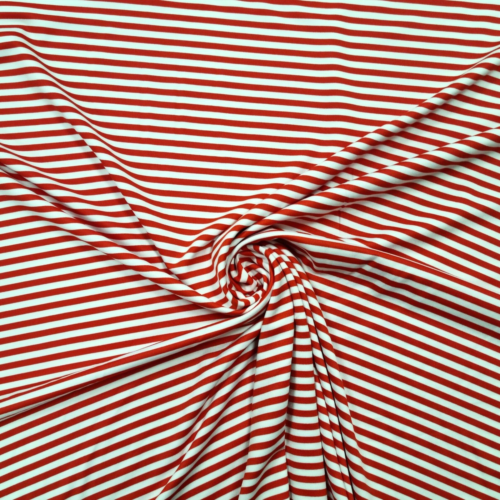 Jersey Stoff Meterware gestreift rot weiß, Kleiderstoff Polyester - Bild 1 von 4