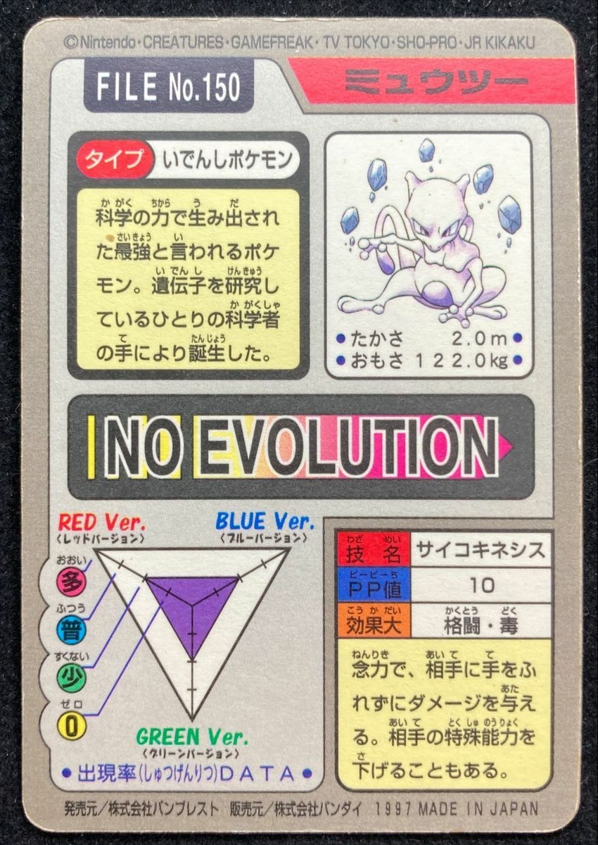 Mewtwo FILE No.150 Prism Pokémon Carddass Japanese 1997